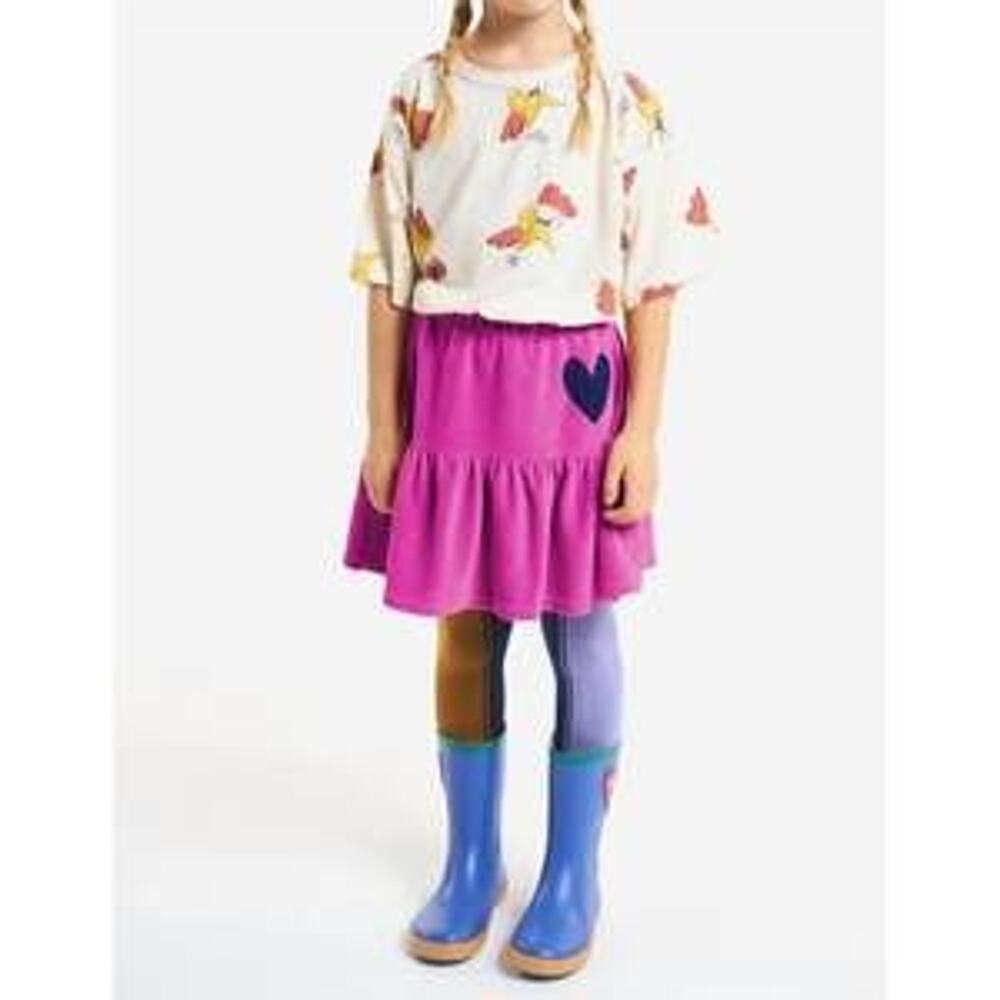 BOBO CHOSES heart velvet skirt in fuchsia 12-18 months